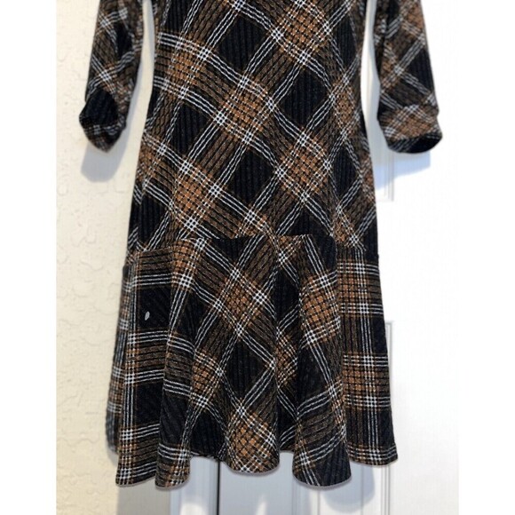 ADRIENNE Vittadini (S) Brown Plaid Dress Dark Academia Velma Knee Length NOTE - Picture 4 of 16